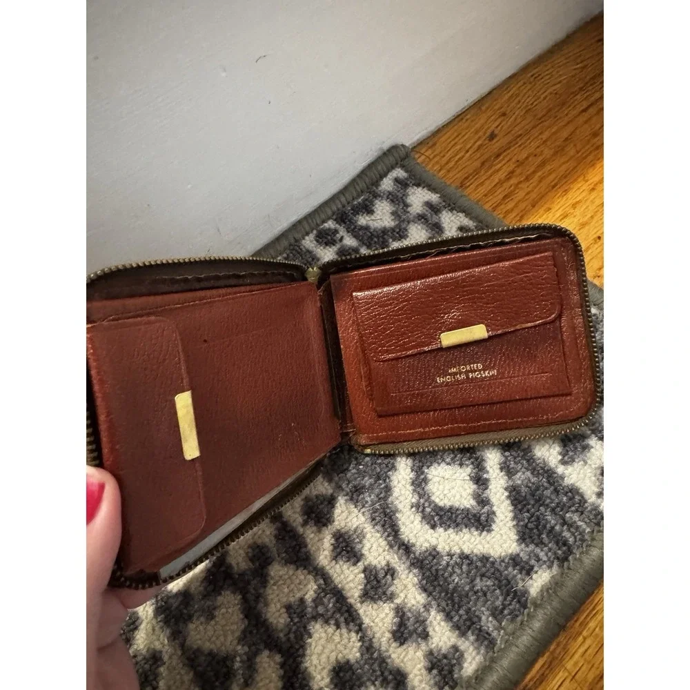 Vintage Brown Braided‎ Zip Wallet English Pigskin Unisex 50s/60s
